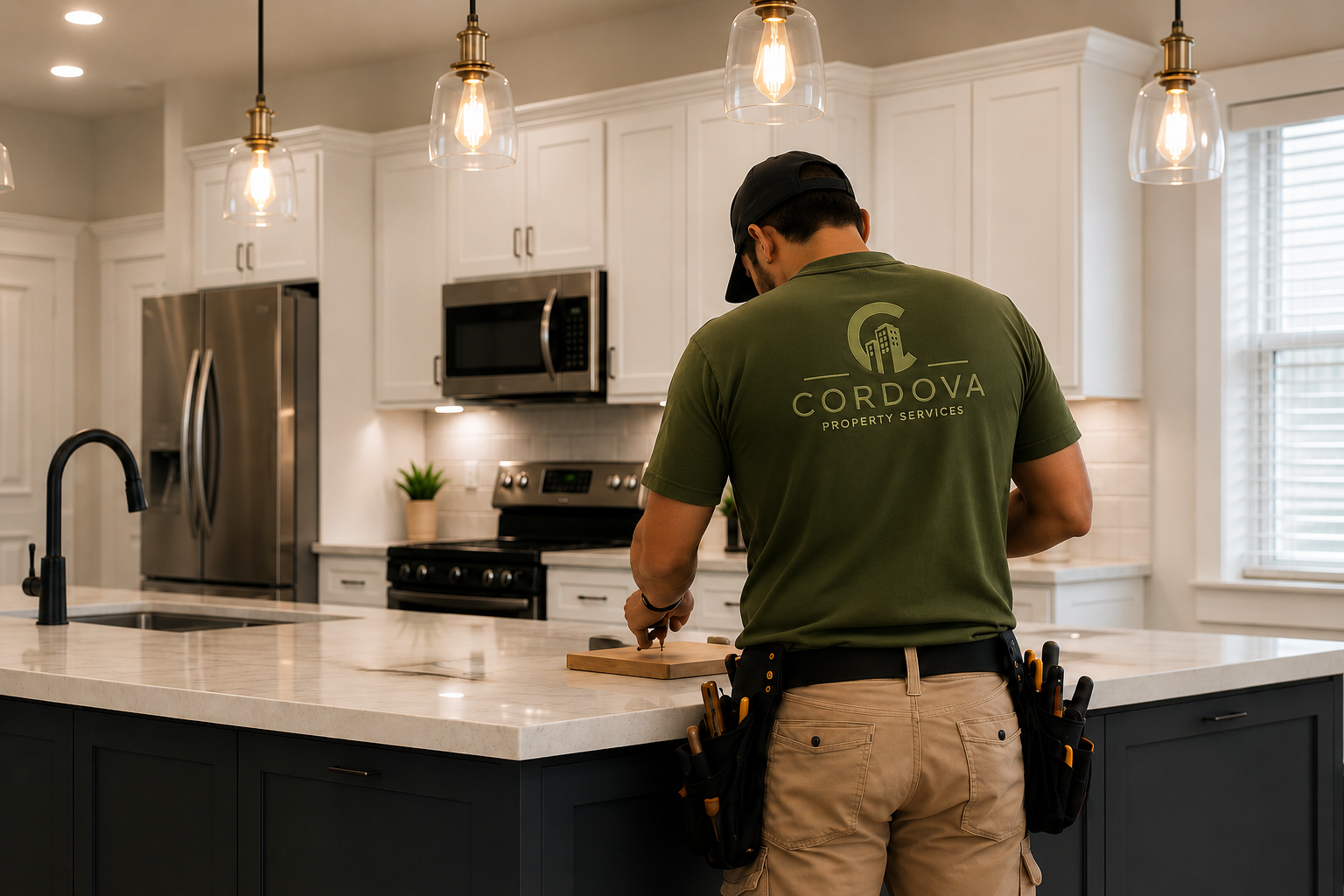 Cordova property services team working inside an apartment